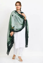 Thumbnail for Mominos Fashion Moeza Women's Orgenza All Over Chikan Work Bottle Green Dupatta - Distacart