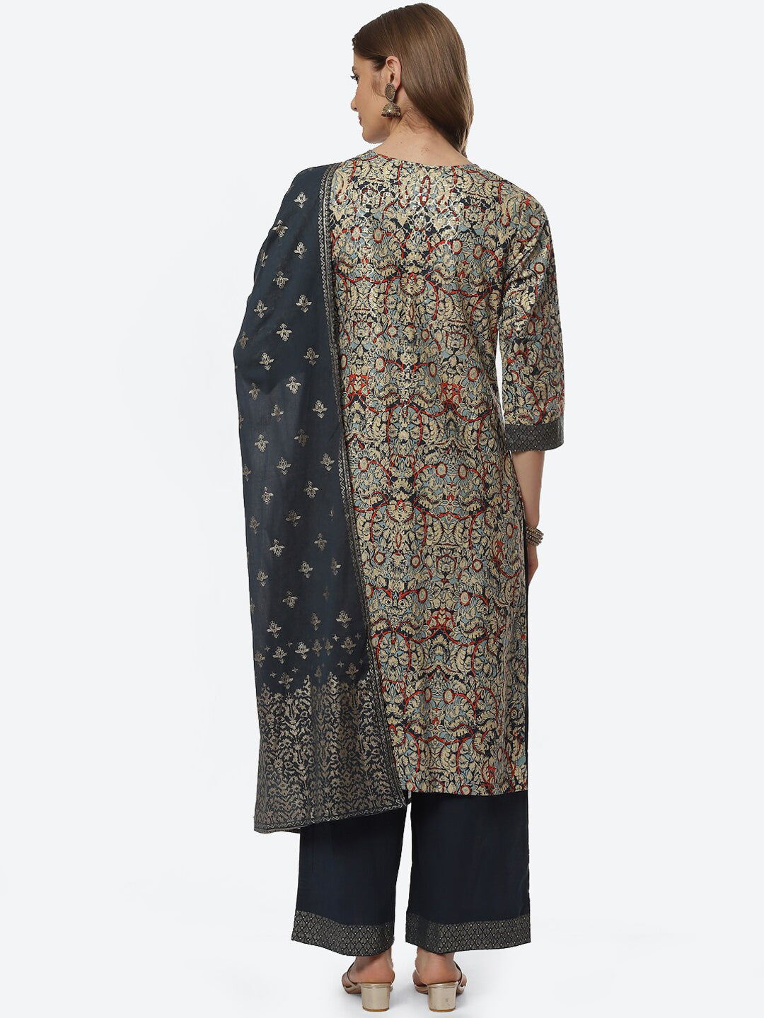Biba Women Blue Ethnic Motifs Printed Kurta with Palazzos & With Dupatta - Distacart