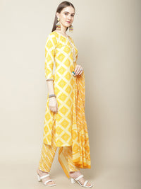 Thumbnail for Sangria Women Yellow Printed Thread Work Pure Cotton Kurta with Trousers - Distacart