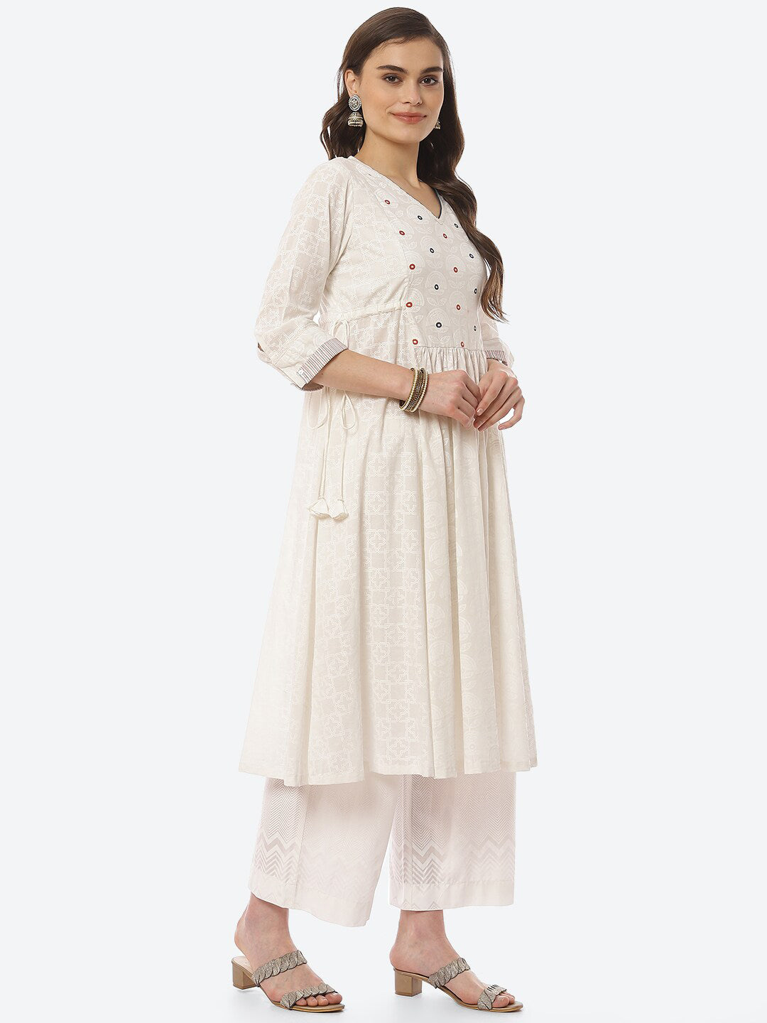 Biba Women White Ethnic Motifs Printed Pure Cotton Kurta with Trousers & With Dupatta - Distacart
