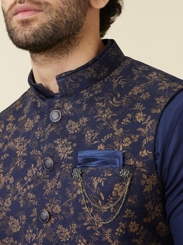 Manyavar Mandarin Collar Regular Kurta With Pyjamas & Nehru Jacket - Distacart