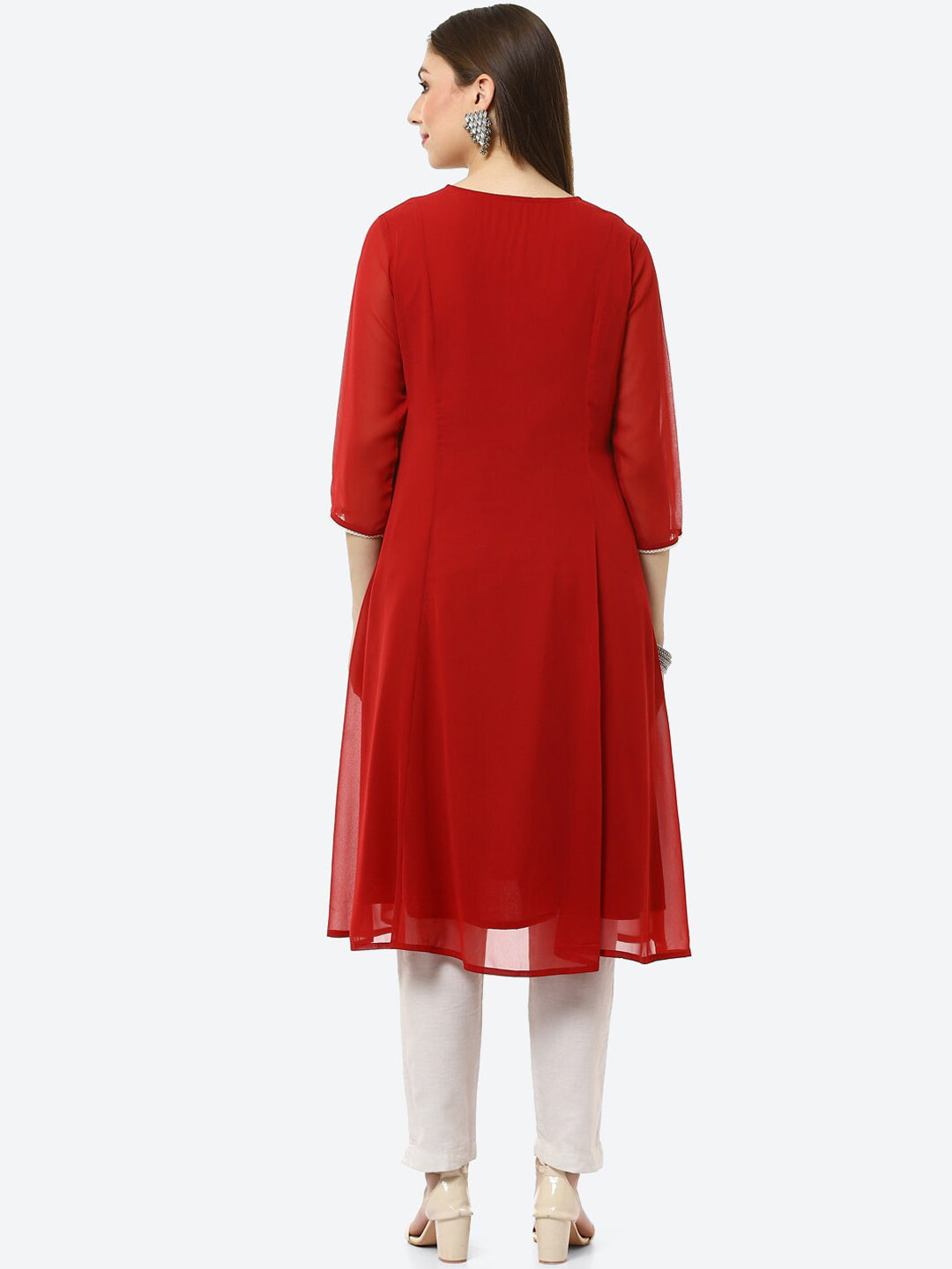 Biba Women Red Ethnic Motifs Embroidered Kurta - Distacart