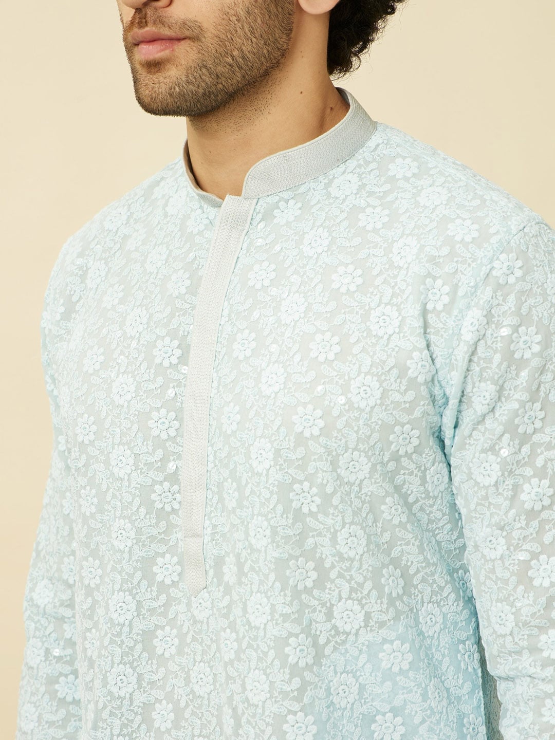 Manyavar Floral Chikankari Embroidered Regular Thread Work Kurta With Pyjamas - Distacart