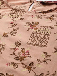 Thumbnail for Sangria Women Dusty Pink & Brown Pure Cotton Printed Kurta with Palazzos & Dupatta - Distacart