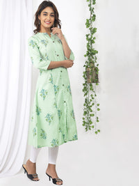 Thumbnail for Sangria Green Floral Printed Panelled Cotton Kurta - Distacart