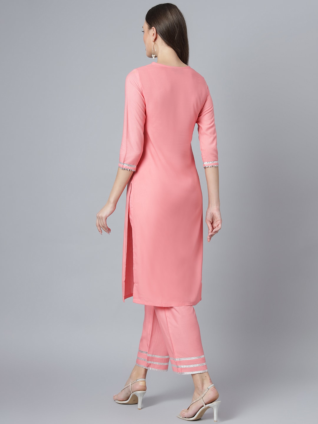 Khushal K Women Pink Yoke Design Embroirdered Kurta with Trousers - Distacart