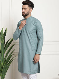 Thumbnail for Sojanya Woven Design Mandarin Collar Straight Cotton Kurta - Distacart