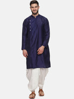 Thumbnail for Sethukrishna Men Navy Blue Angrakha Kurta with Dhoti Pants - Distacart