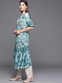 Thumbnail for Biba Women Green & White Geometric Dyed Kurta with Mask - Distacart