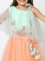 Thumbnail for Lil Drama Girls Choli With Ghaghra Set - Peach - Distacart