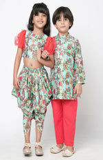 Thumbnail for Lil Drama Golden Weaves Blue Crop Top With Dhoti Co-Ordinate Set - Distacart