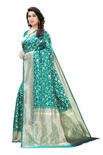 Thumbnail for Vamika Banarasi Jacquard Weaving Rama Green Saree