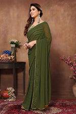 Thumbnail for Partywear Designer Green Georgette Fancy Saree - Satrangi - Distacart
