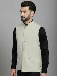 Thumbnail for Even Apparels Self-Design Waistcoat With Welt Pockets - Beige - Distacart