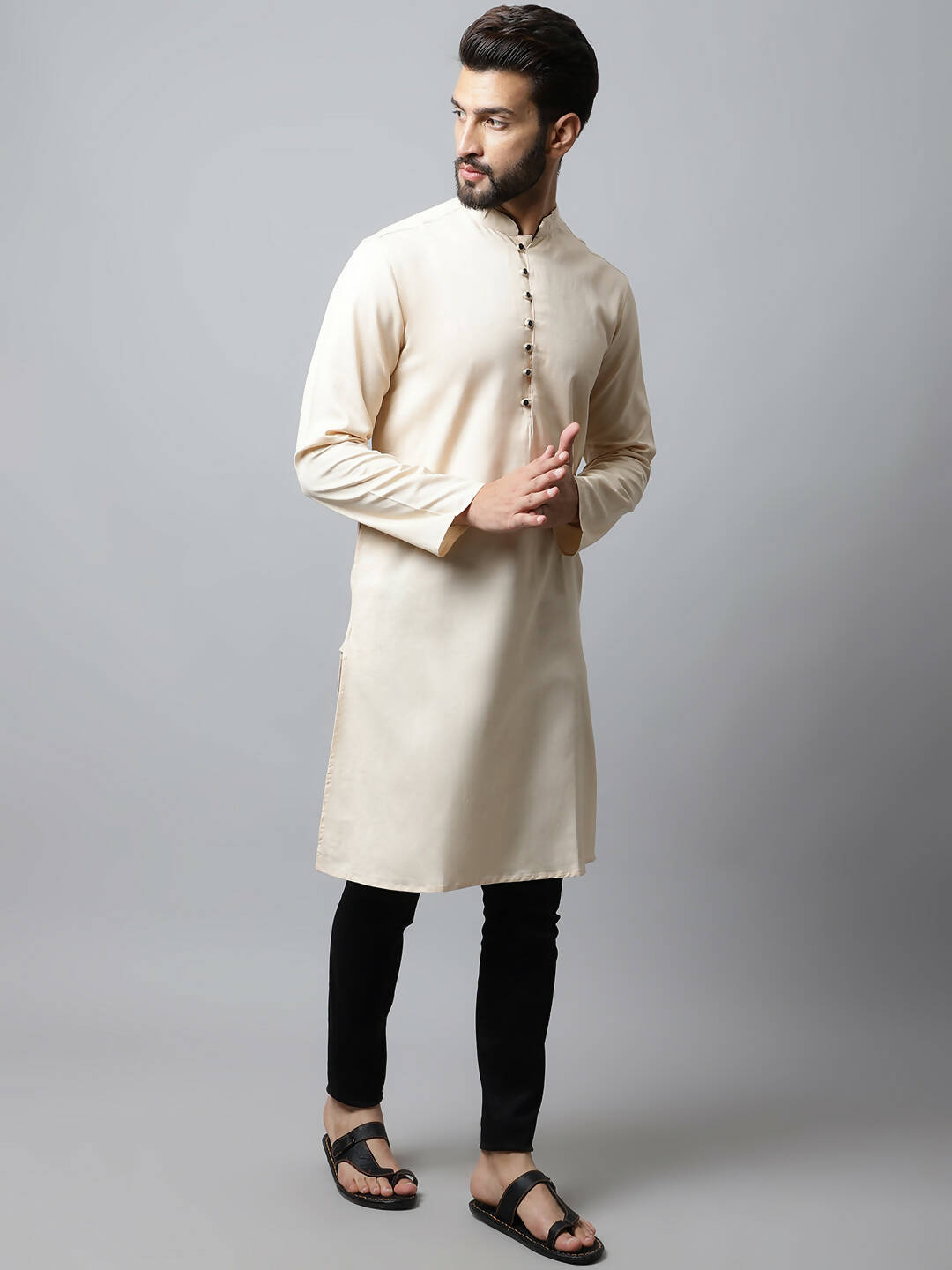Even Apparels Cream Color Pure Cotton Men's Kurta With Side Placket (SLD1176) - Distacart