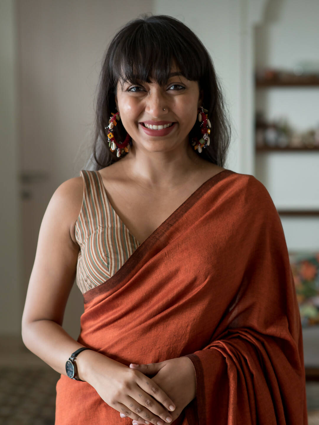 Suta Rust Solid Cotton Blend Saree - Distacart