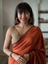 Thumbnail for Suta Rust Solid Cotton Blend Saree - Distacart