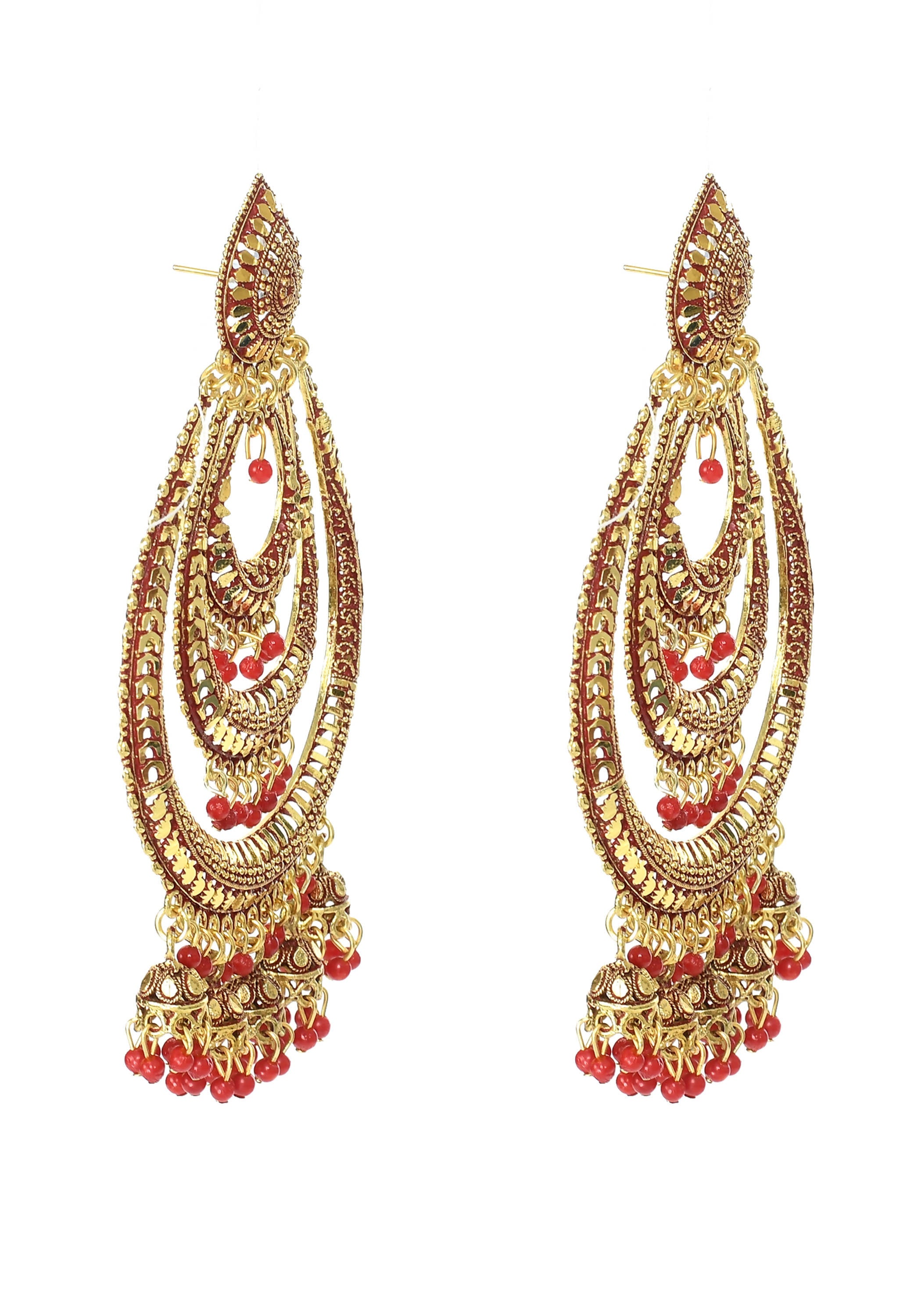 Mominos Fashion Johar Kamal Triple Circle White With Red Big Size Earrings - Distacart