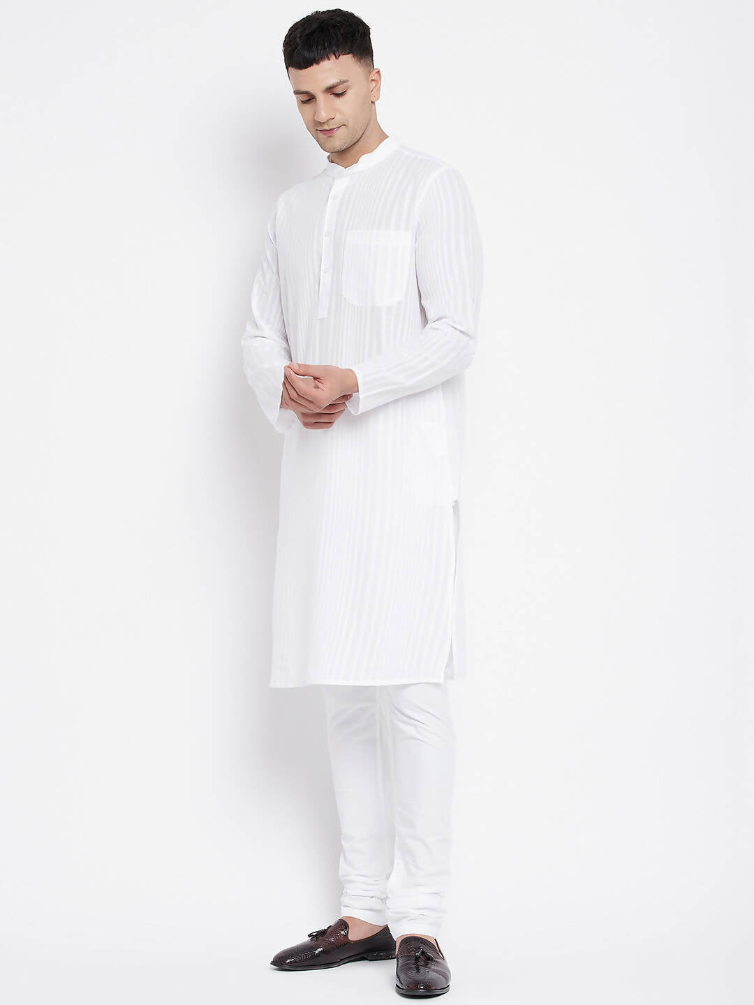 Even Apparels White Pure Cotton Men Kurta With Band Collar - Distacart