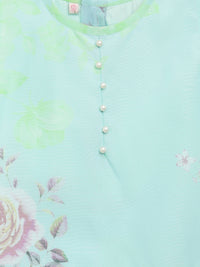 Thumbnail for Ahalyaa Aqua Blue Crepe Printed Kids Kurta Palazzo Sets For Girls - Distacart