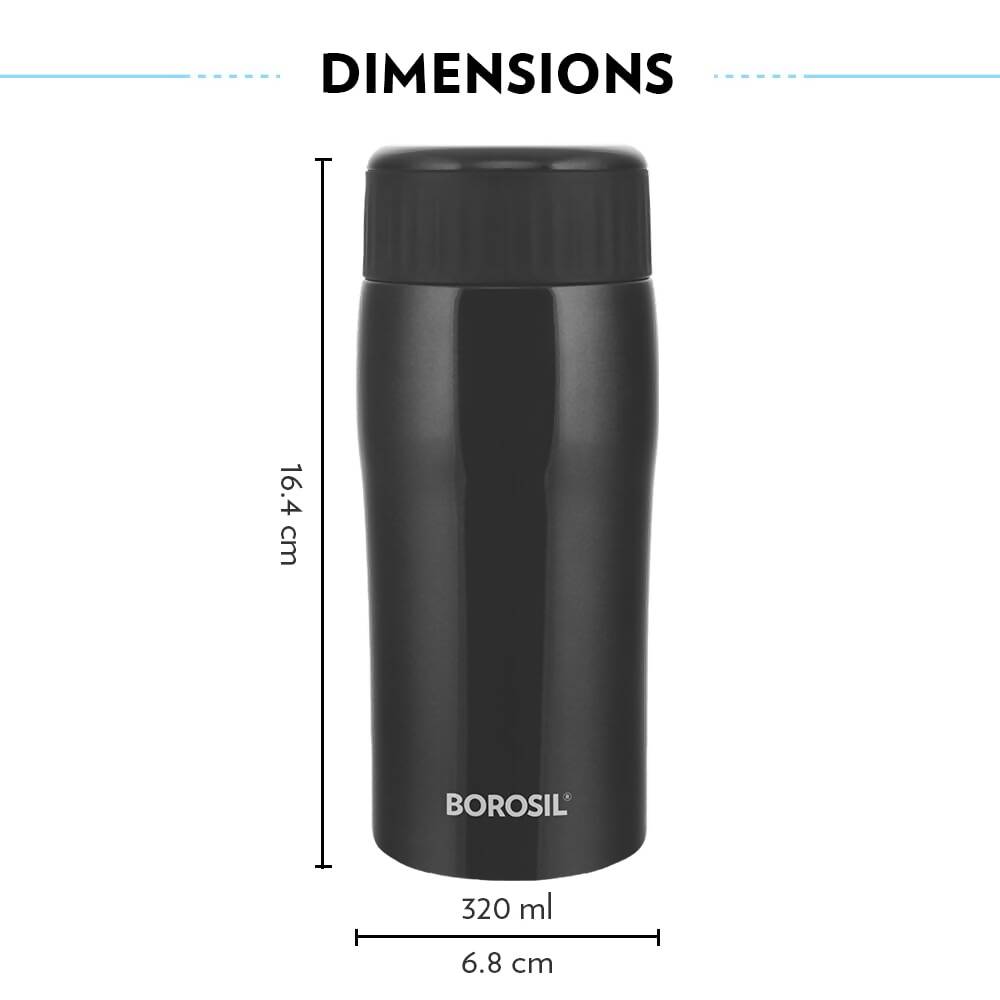 Borosil Cosmic Insulated Water Bottle Tumbler - 320ml (Black) - Distacart
