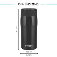 Thumbnail for Borosil Cosmic Insulated Water Bottle Tumbler - 320ml (Black) - Distacart