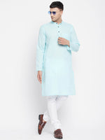 Thumbnail for Even Apparels Pure Cotton Blue Color Men's Kurta With Band Collar - Distacart