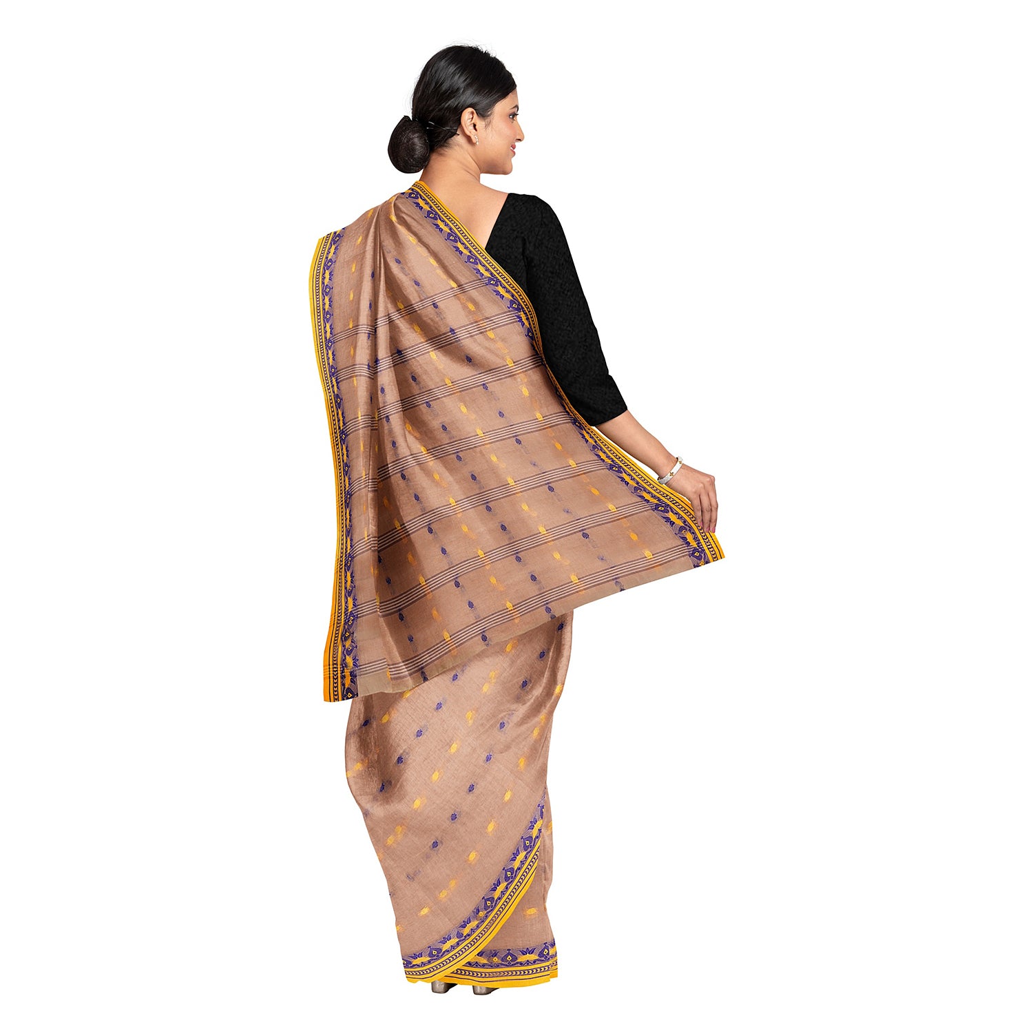 Exclusive Collection 100% Pure Cotton Light Biege Tant Saree With Hand Weaving Work - Distacart