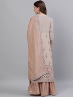 Thumbnail for Ishin Women Peach-Coloured Embroidered Kurta with Sharara & Dupatta - Distacart