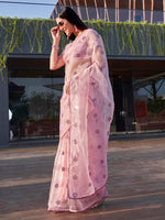 Thumbnail for Tikhi Imli Floral Mirror Work Organza Saree - Distacart