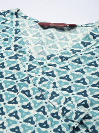 Thumbnail for Sangria Women Blue & Off White Geometric Printed Kurta - Distacart
