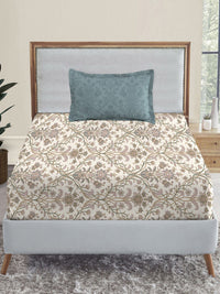 Thumbnail for MYTRIDENT Dusk and Dawn Beige Ethnic Motifs Cotton 144 TC Single Bedsheet 1 Pillow Cover - Distacart
