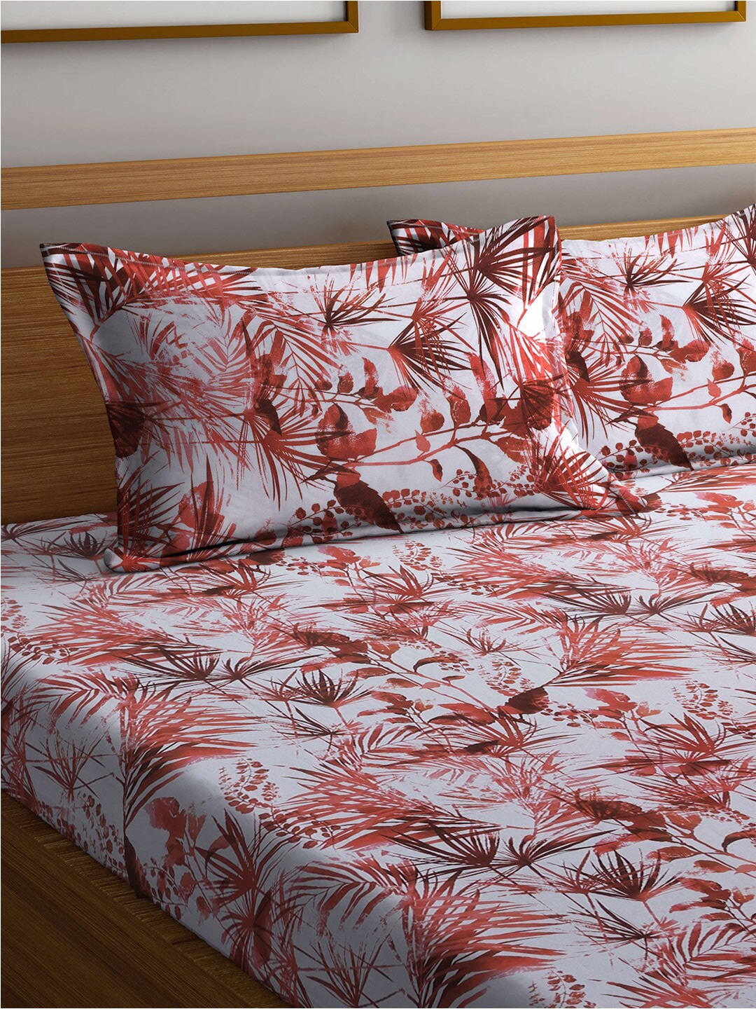 BOMBAY DYEING Serenita Brown Printed Cotton 144 TC Queen Bedsheet with 2 Pillow Covers - Distacart
