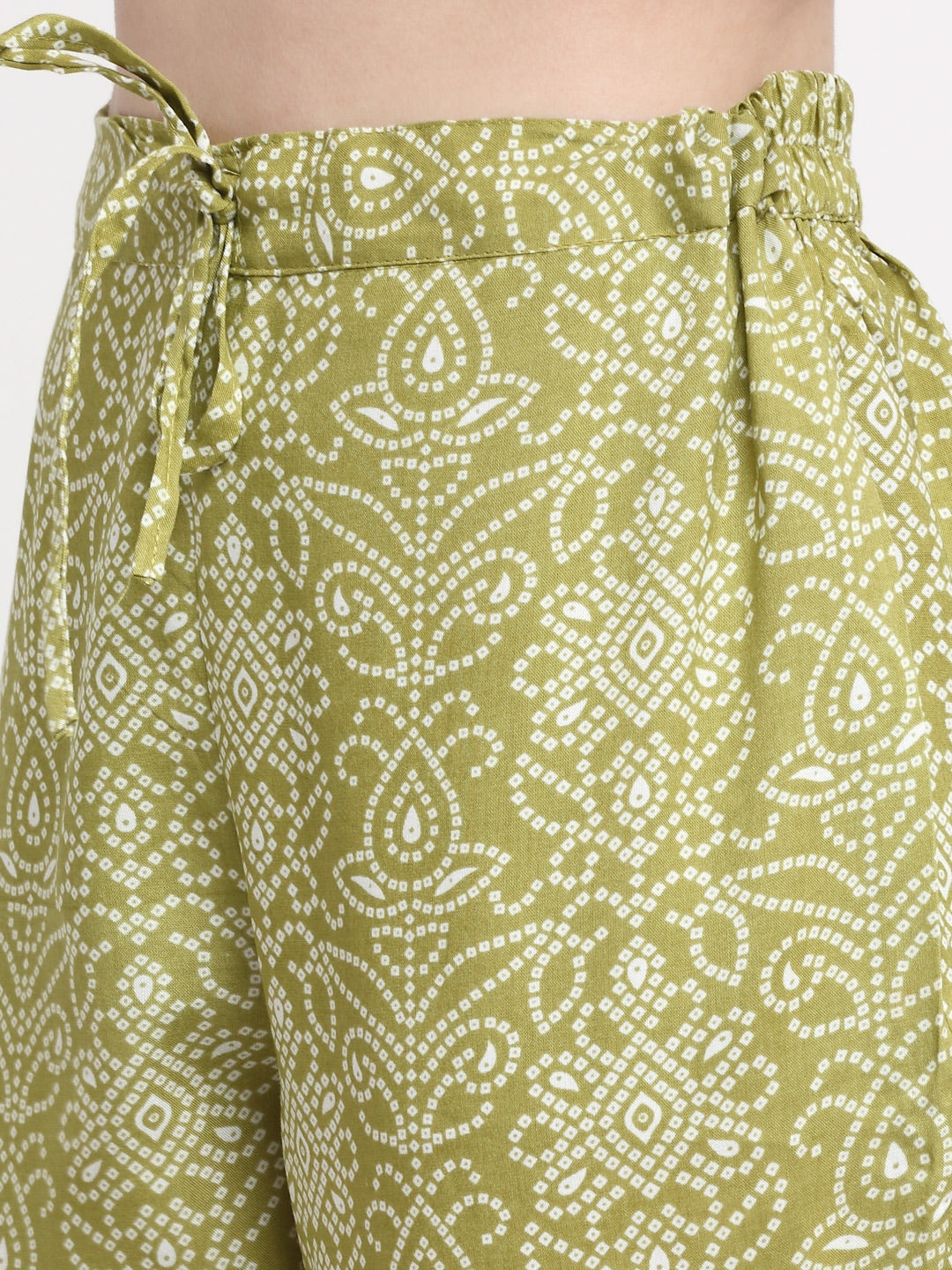 Kalini Women Green Bandhani Printed Aari Work Kurta with Trousers & Dupatta - Distacart