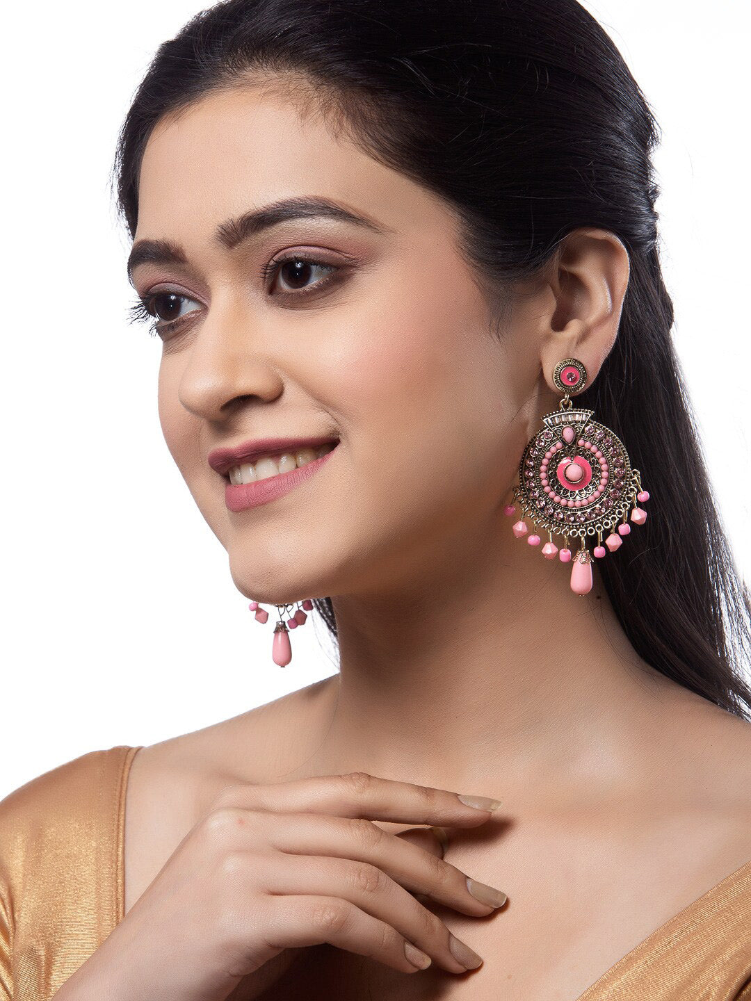 Shining Diva Pink Circular Drop Earrings - Distacart