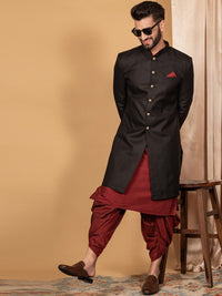 Thumbnail for KISAH Men Black Solid Cotton Sherwani - Distacart