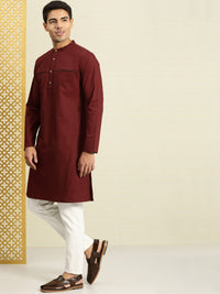 Thumbnail for House of Pataudi Men Maroon Solid Straight Kurta - Distacart