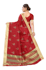 Thumbnail for Vamika Red Cotton Polyster Silk Weaving Saree (Kerala Forest)