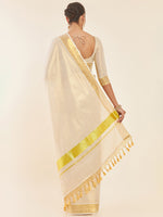 Thumbnail for Soch Off White & Gold-Toned Zari Tissue Kasavu Saree - Distacart