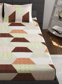 Thumbnail for Story@home Cream-Coloured Geometric 152 TC Cotton 1 Queen Bedsheet with 2 Pillow Covers - Distacart