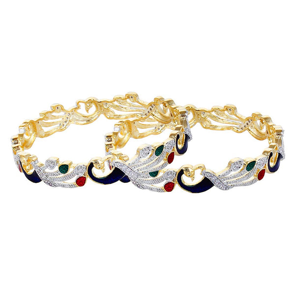 Gold-Plated Alloy Enamel Coated Ad Peacock Bangle Set - The Pari - Distacart