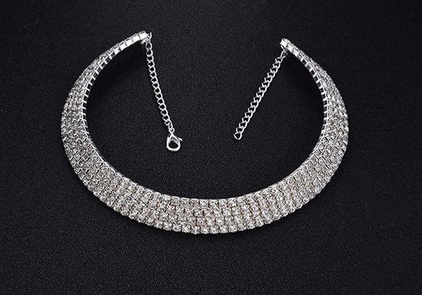 Silver-Toned Alloy Rhinestones Studded Choker Necklace - The Pari - Distacart