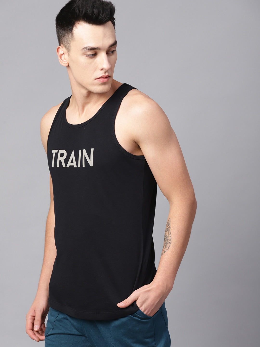 HRX by Hrithik Roshan Men Black Printed Detail Training Tank - Distacart