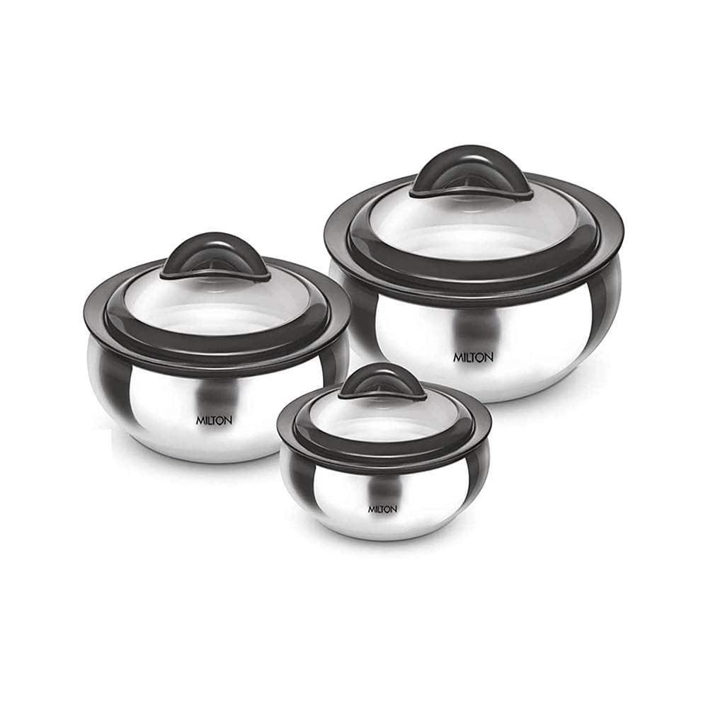 Milton Stainless Steel Casserole with Glass Lid - Set of 3 - Distacart