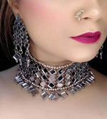 Thumbnail for Silver-Plated Alloy Kundan Studded Oxidised Choker Necklace - The Pari - Distacart