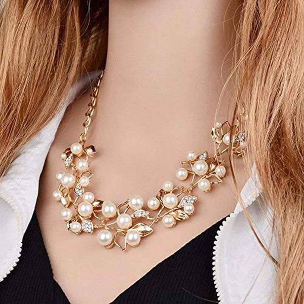 Gold-Toned Alloy Pearl Studded Long Haar Necklace - The Pari - Distacart