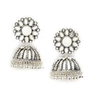 Thumbnail for Rhodium-Plated Alloy Round Mirror Studded Jhumki Earrings - The Pari - Distacart