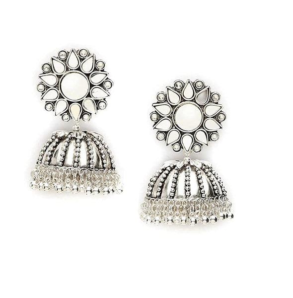 Rhodium-Plated Alloy Round Mirror Studded Jhumki Earrings - The Pari - Distacart