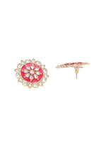 Thumbnail for Shoshaa Women Magenta & Gold-Plated Circular Studs - Distacart