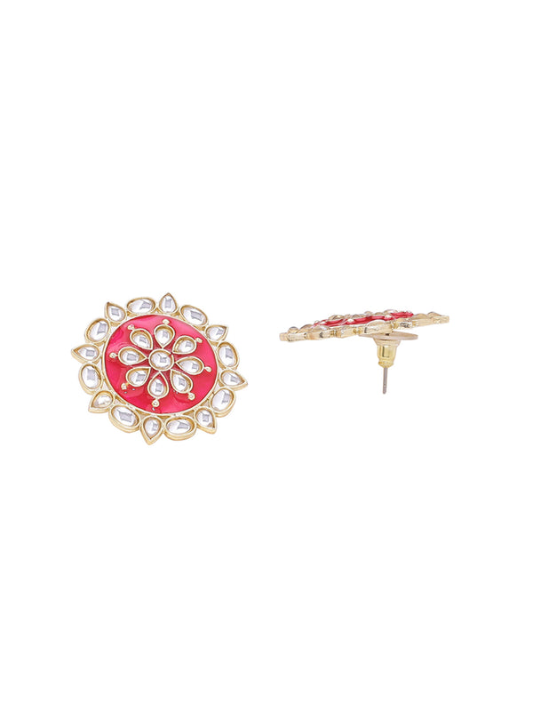 Shoshaa Women Magenta & Gold-Plated Circular Studs - Distacart